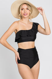 Black One Shoulder High Waisted Bikini Set