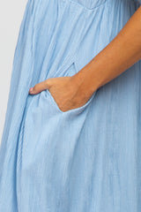 Light Blue Puff Sleeve Textured Dress