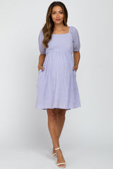 Lavender Puff Sleeve Textured Maternity Dress