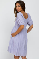 Lavender Puff Sleeve Textured Maternity Dress