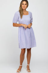 Lavender Puff Sleeve Textured Maternity Dress