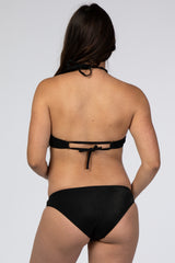 Black High Neck Ribbed Halter Maternity Bikini Set