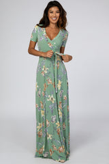 Light Olive Floral Wrap Dress