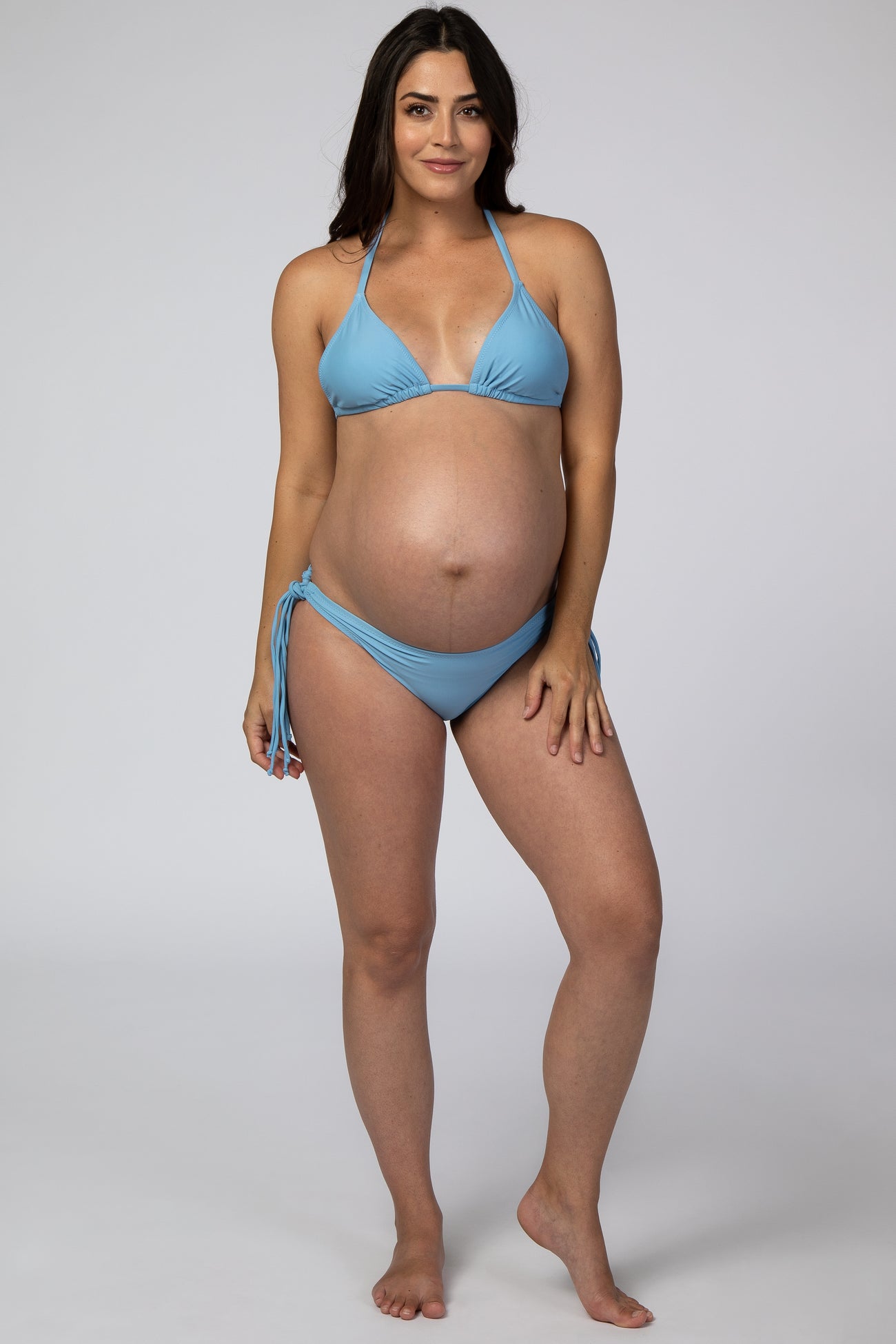 Light Blue Striped Off Shoulder Bikini Maternity Swim Set– PinkBlush