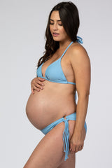 Light Blue Halter Tie Bikini Maternity Set