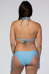 Light Blue Halter Tie Bikini Maternity Set