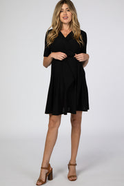 Black Waist Tie Maternity Nursing Dress