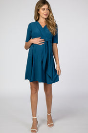 Teal Waist Tie Maternity Nursing Dress