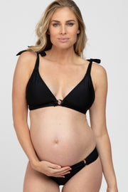 Black Shoulder Tie Maternity Bikini Set