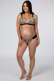 Taupe Animal Print Color Blocked Shoulder Tie Maternity Bikini Set