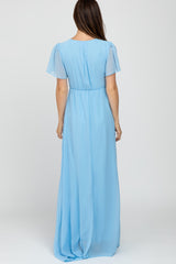 Light Blue Chiffon Short Sleeve Maxi Dress