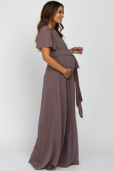 Mauve Chiffon Short Sleeve Maternity Maxi Dress