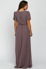 Mauve Chiffon Short Sleeve Maternity Maxi Dress