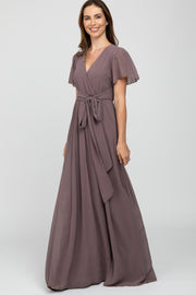 Mauve Chiffon Short Sleeve Maxi Dress