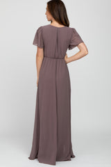 Mauve Chiffon Short Sleeve Maxi Dress