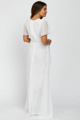 White Chiffon Short Sleeve Maternity Maxi Dress