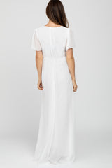 White Chiffon Short Sleeve Maxi Dress