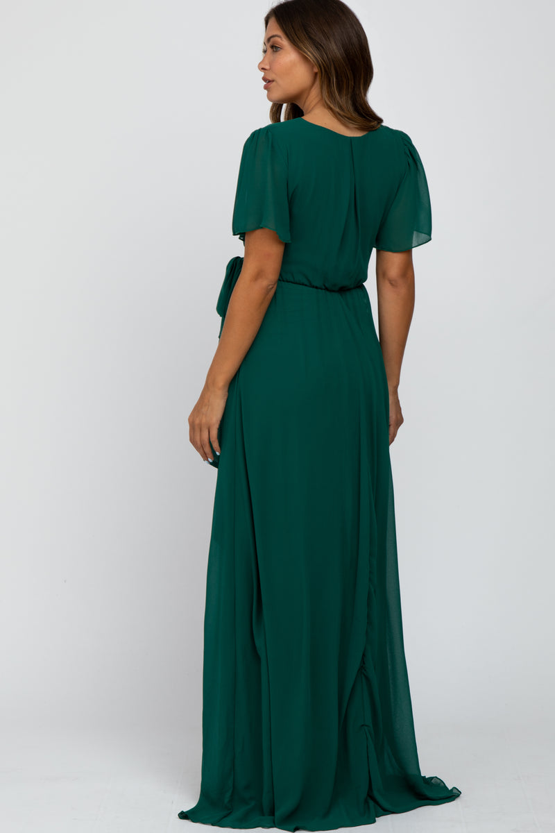 Forest Green Chiffon Short Sleeve Maternity Maxi Dress – PinkBlush