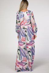 Blue Chiffon Stripe Print Maternity Maxi Dress