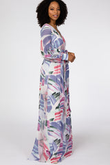 Blue Chiffon Stripe Print Maxi Dress