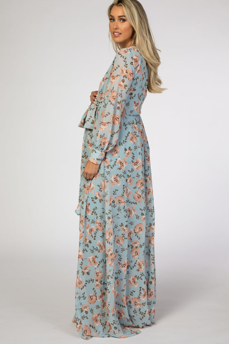 Blue Floral Chiffon Maternity Maxi Dress – PinkBlush