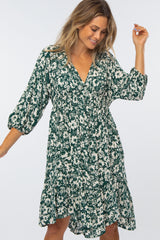 Forest Green Floral V-Neck Dress