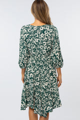 Forest Green Floral V-Neck Dress