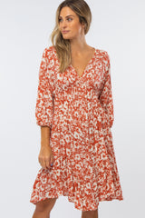 Rust Floral V-Neck Dress