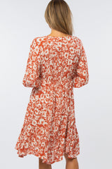 Rust Floral V-Neck Dress