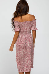 Mauve Animal Print Off Shoulder Dress