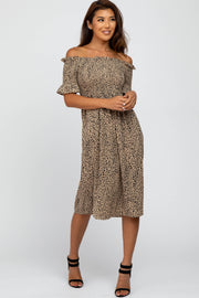 Taupe Animal Print Off Shoulder Dress