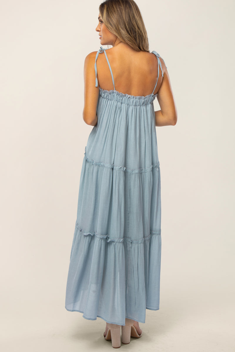 Light Blue Tie Strap Ruffle Maxi Dress – PinkBlush