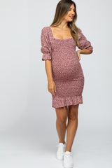 Burgundy Ditsy Floral Smocked Maternity Mini Dress