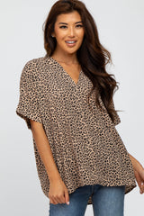 Taupe Animal Print Short Sleeve Maternity Top