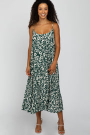 Green Floral Sleeveless Pleated Maxi Dress