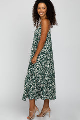 Green Floral Sleeveless Pleated Maxi Dress