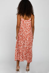 Red Floral Sleeveless Pleated Maxi Dress