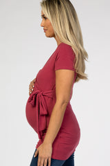 Burgundy Wrap Front Tie Maternity/Nursing Top