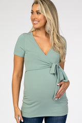 Mint Green Wrap Front Tie Maternity/Nursing Top