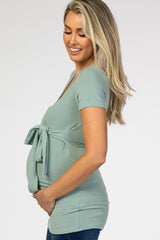 Mint Green Wrap Front Tie Maternity/Nursing Top