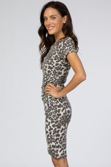 Brown Leopard Print Ruched Tulip Hem Dress