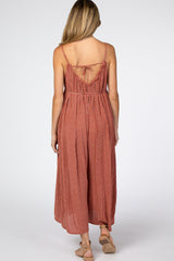 Red Stripe Pattern Frayed Neck Maternity Jumpsuit