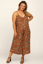 Camel Floral Plus Maternity Jumpsuit