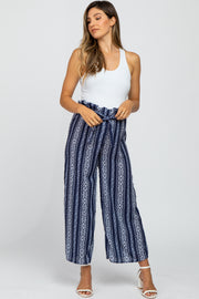 Navy Printed Tie Front Maternity Pants