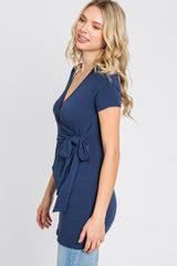 Navy Blue Wrap Front Tie Nursing Top