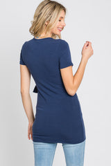 Navy Blue Wrap Front Tie Nursing Top