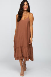 Mocha Ruffle Hem Midi Dress