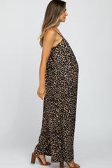 Brown Animal Print Maternity Jumpsuit