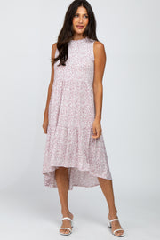 Mauve Printed Ruffle Hem Hi-Low Midi Dress