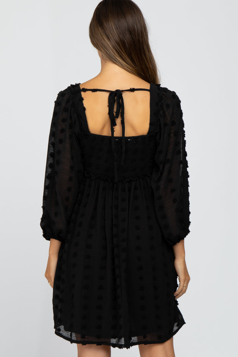 Black Textured Dot Smocked Square Neck Chiffon Maternity Dress – PinkBlush